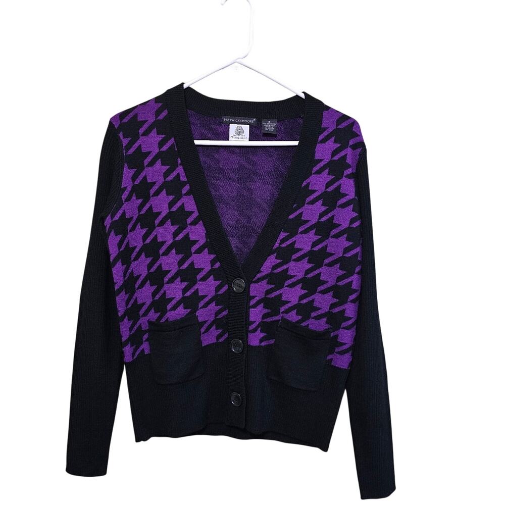 Preswick & Moore 100% Merino Wool Purple Black Preppy Women's Size Small